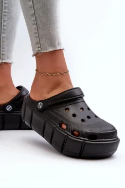 Piankowe Klapki Damskie Na Platformie Czarne Itubia