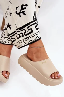 Piankowe Klapki Damskie Na Platformie Big Star RR274A569 Beżowe