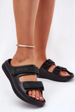 Piankowe Klapki Damskie Z Rzepami Big Star RR274A527 Czarne