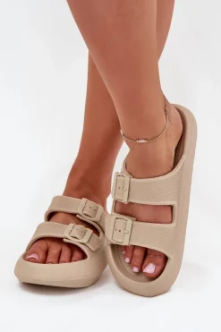 Piankowe Klapki Damskie Z Klamrami Vinceza 76056 Beżowe