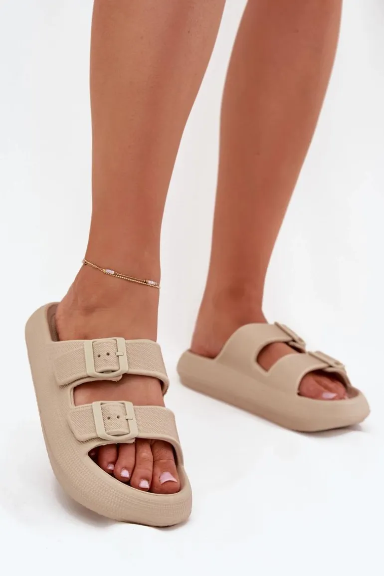 Piankowe Klapki Damskie Z Klamrami Vinceza 76056 Beżowe