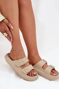 Piankowe Klapki Damskie Z Klamrami Vinceza 76056 Beżowe