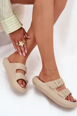 Piankowe Klapki Damskie Z Klamrami Vinceza 76056 Beżowe