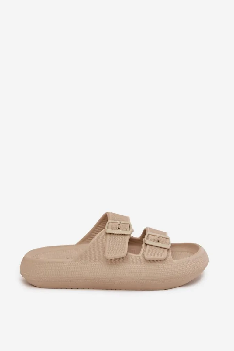 Piankowe Klapki Damskie Z Klamrami Vinceza 76056 Beżowe