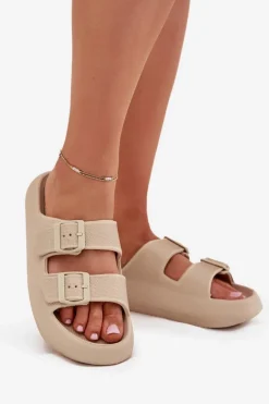 Piankowe Klapki Damskie Z Klamrami Vinceza 76056 Beżowe