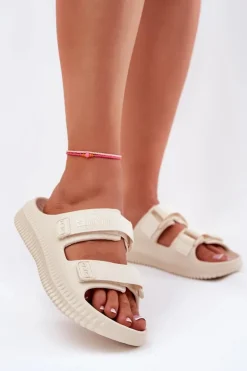 Piankowe Klapki Damskie Z Rzepami Big Star RR274A529 Beżowe