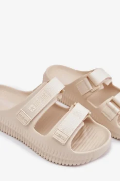 Piankowe Klapki Damskie Z Rzepami Big Star RR274A529 Beżowe