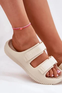 Piankowe Klapki Damskie Z Rzepami Big Star RR274A529 Beżowe