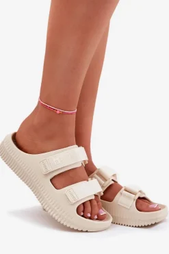 Piankowe Klapki Damskie Z Rzepami Big Star RR274A529 Beżowe