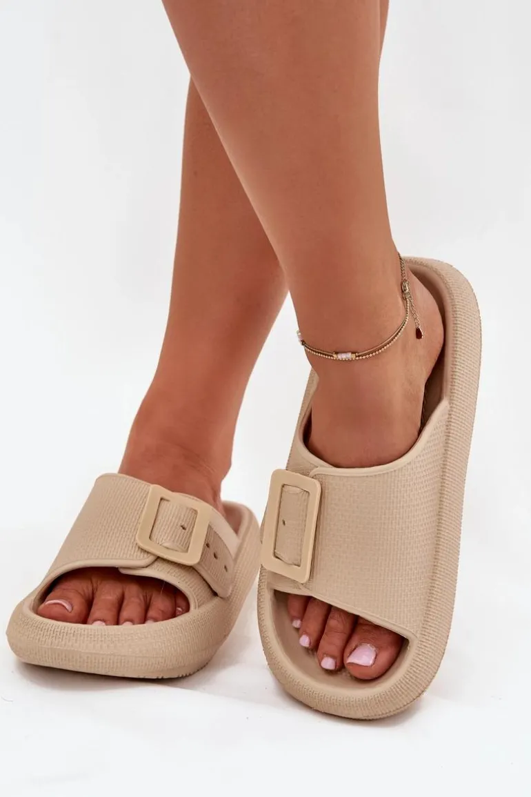 Piankowe Klapki Damskie Z Klamrą Vinceza 75207 Beżowe