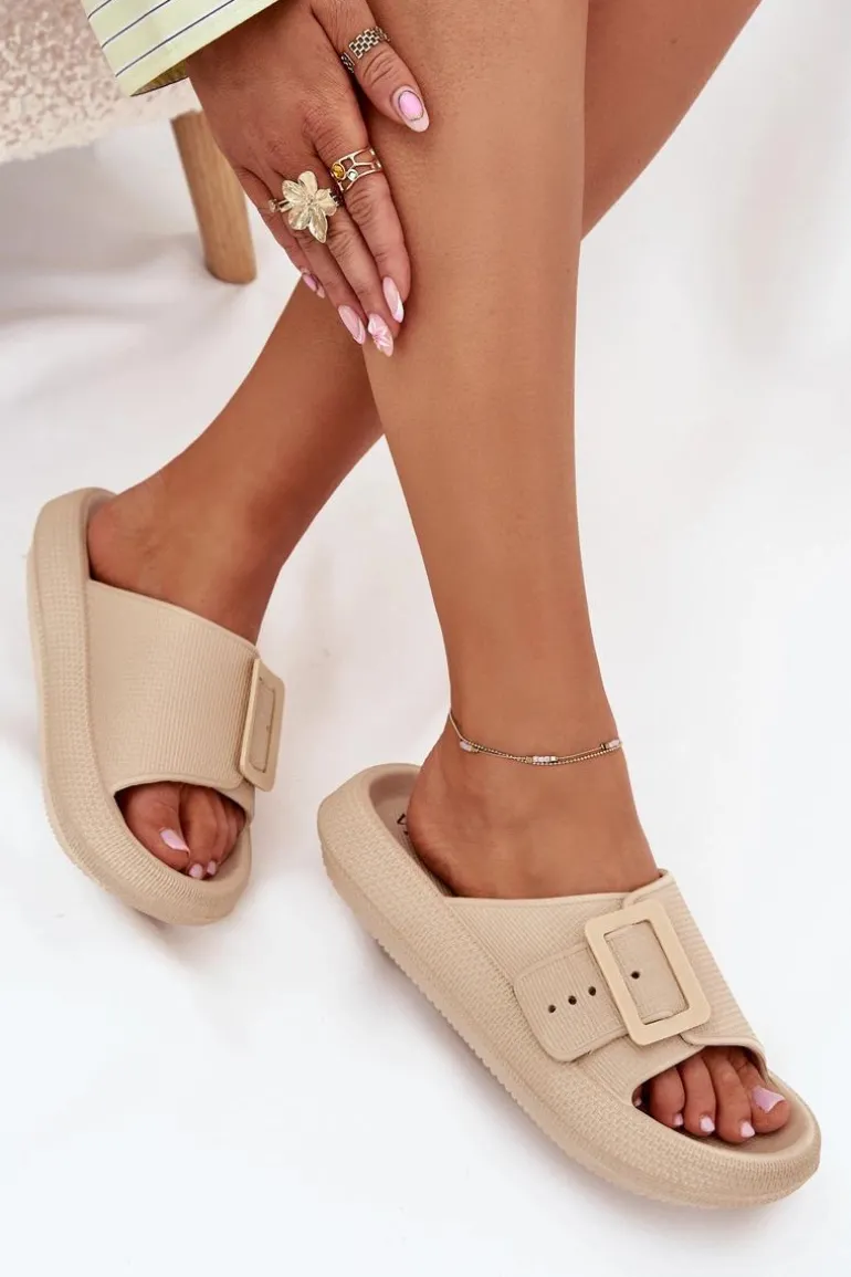 Piankowe Klapki Damskie Z Klamrą Vinceza 75207 Beżowe