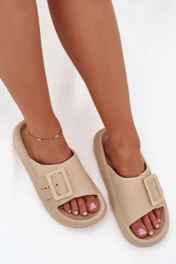 Piankowe Klapki Damskie Z Klamrą Vinceza 75207 Beżowe