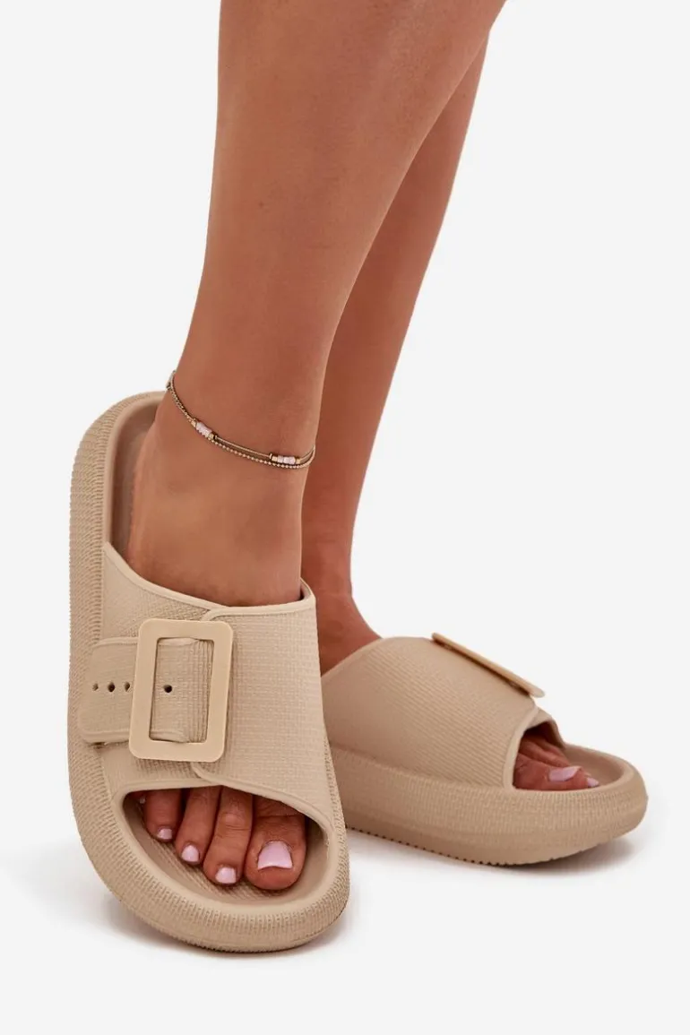 Piankowe Klapki Damskie Z Klamrą Vinceza 75207 Beżowe