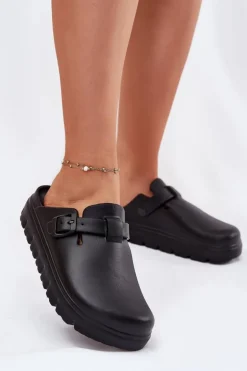 Piankowe Klapki Damskie Z Paskiem I Klamrą Czarne Larinie