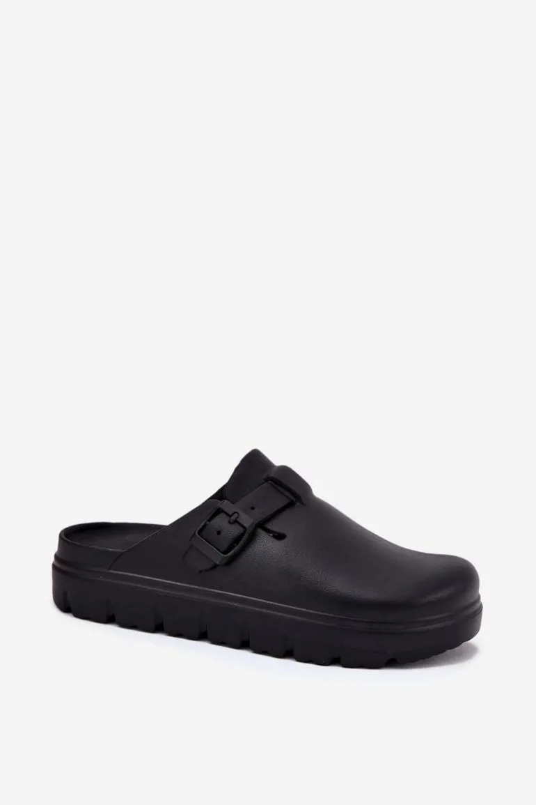 Piankowe Klapki Damskie Z Paskiem I Klamrą Czarne Larinie