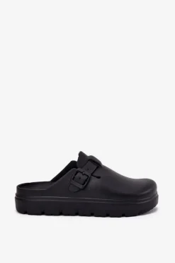 Piankowe Klapki Damskie Z Paskiem I Klamrą Czarne Larinie