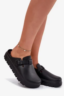 Piankowe Klapki Damskie Z Paskiem I Klamrą Czarne Larinie