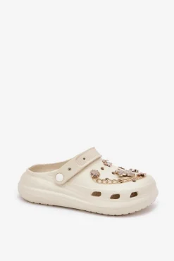 Piankowe Klapki Damskie Z Przypinkami Beżowe Linaviela