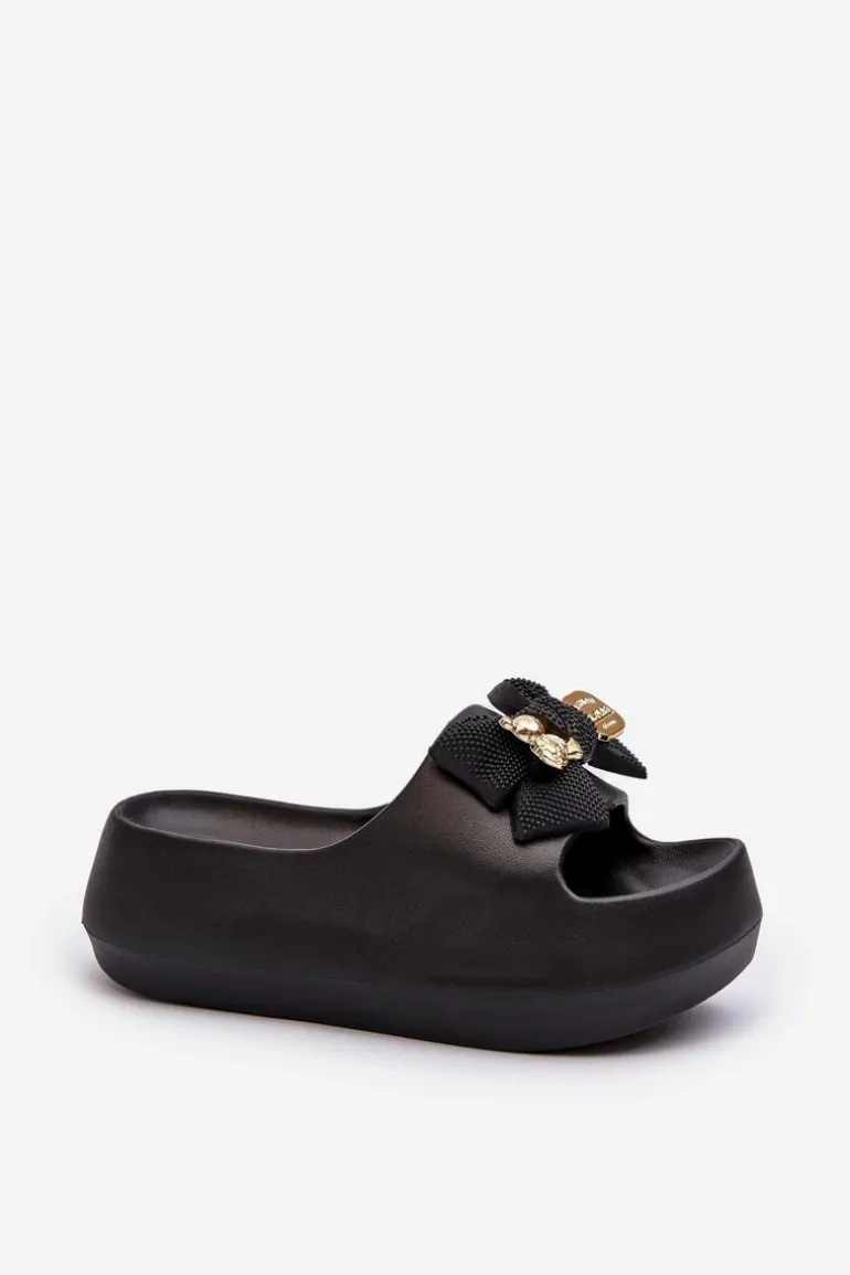 Piankowe Klapki Damskie Z Kokardą Czarne Salessa