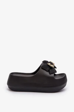 Piankowe Klapki Damskie Z Kokardą Czarne Salessa