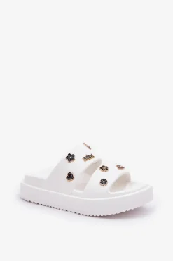 Piankowe Klapki Damskie Z Przypinkami Białe Ravanala