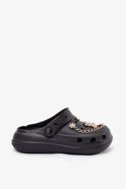 Piankowe Klapki Damskie Z Przypinkami Czarne Linaviela