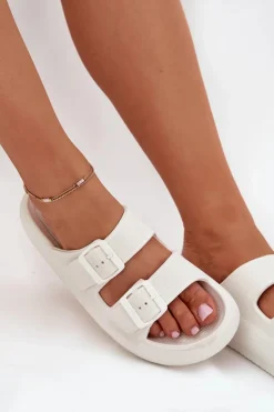 Piankowe Klapki Damskie Z Klamrami Vinceza 76056 Białe