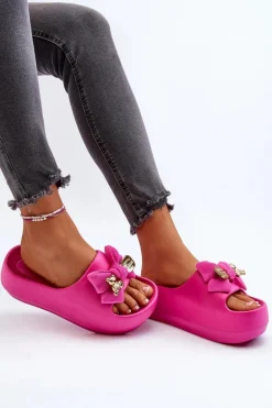 Piankowe Klapki Damskie Z Kokardą Fuksja Salessa