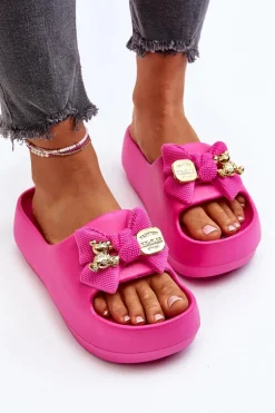 Piankowe Klapki Damskie Z Kokardą Fuksja Salessa