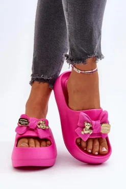 Piankowe Klapki Damskie Z Kokardą Fuksja Salessa