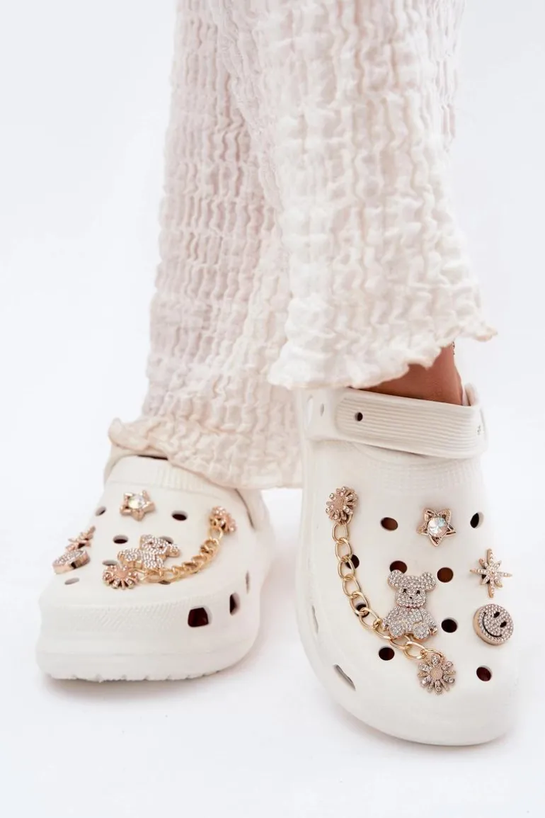 Piankowe Klapki Damskie Z Przypinkami Białe Linaviela