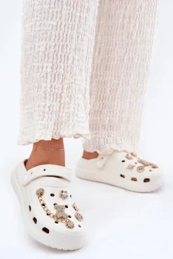 Piankowe Klapki Damskie Z Przypinkami Białe Linaviela