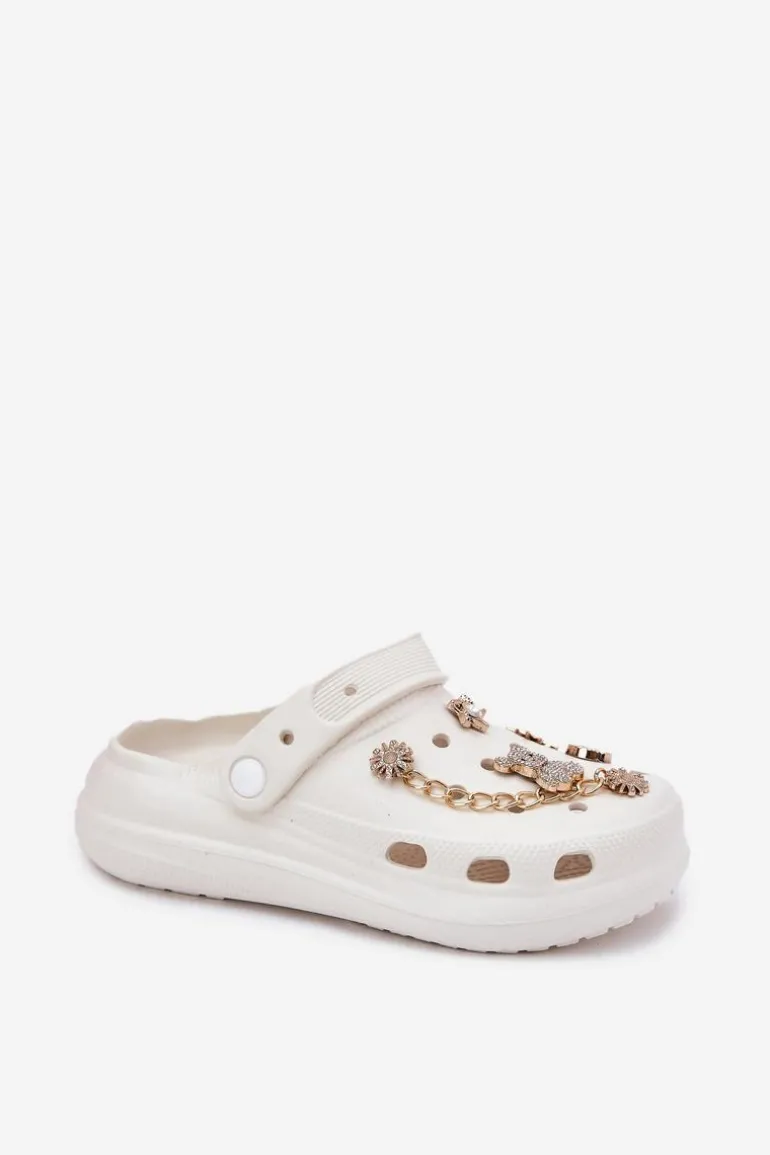 Piankowe Klapki Damskie Z Przypinkami Białe Linaviela