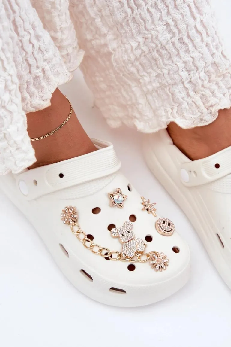 Piankowe Klapki Damskie Z Przypinkami Białe Linaviela