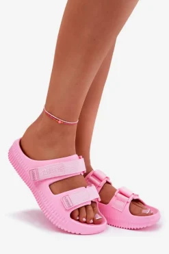 Piankowe Klapki Damskie Z Rzepami Big Star RR274A528 Różowe