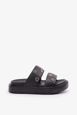 Piankowe Klapki Damskie Z Przypinkami Czarne Ravanala