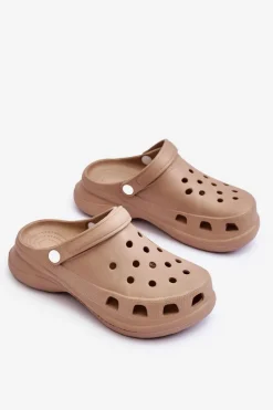 Piankowe Klapki Kroksy Na Masywnej Podeszwie Beżowe Katniss