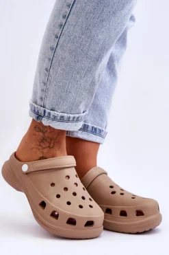 Piankowe Klapki Kroksy Na Masywnej Podeszwie Beżowe Katniss