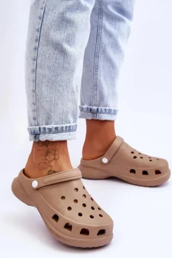 Piankowe Klapki Kroksy Na Masywnej Podeszwie Beżowe Katniss