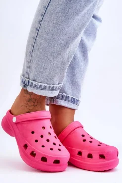 Piankowe Klapki Kroksy Na Masywnej Podeszwie Ciemnoróżowe Katniss