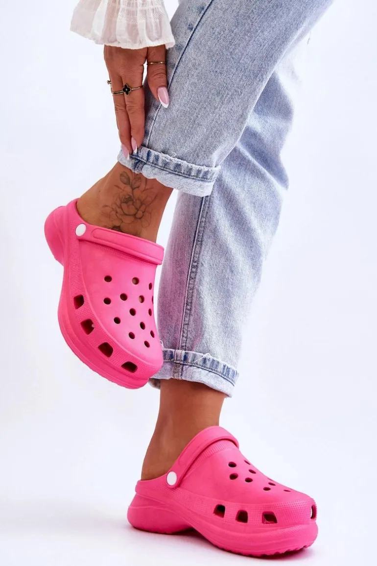 Piankowe Klapki Kroksy Na Masywnej Podeszwie Ciemnoróżowe Katniss