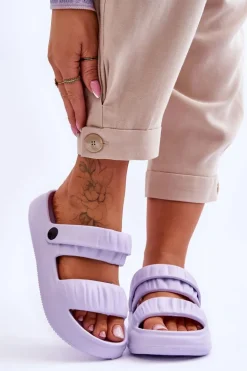 Piankowe Klapki Sandałki Fioletowe Lirell