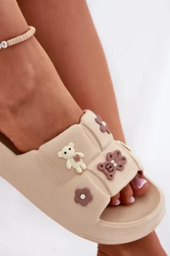 Piankowe Klapki Z Przypinkami Beżowe Redienna