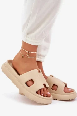 Piankowe Klapki Z Wycięciami Beżowe Neladith