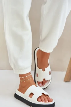 Piankowe Klapki Z Wycięciami Białe Neladith