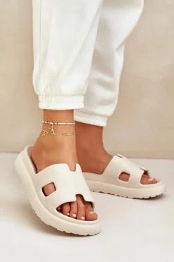 Piankowe Klapki Z Wycięciami Jasnobeżowe Neladith