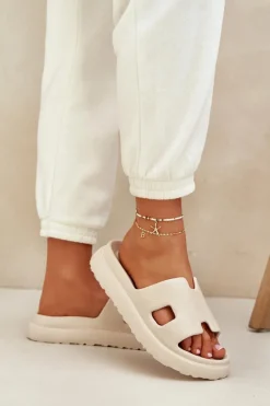 Piankowe Klapki Z Wycięciami Jasnobeżowe Neladith