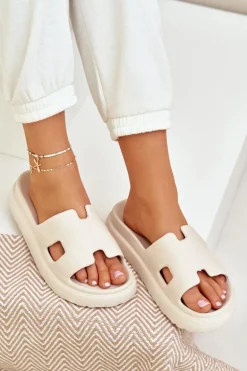 Piankowe Klapki Z Wycięciami Jasnobeżowe Neladith