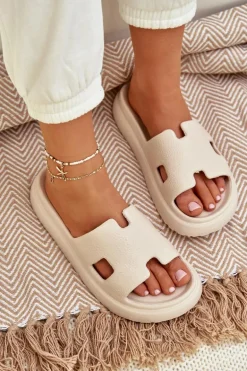 Piankowe Klapki Z Wycięciami Jasnobeżowe Neladith