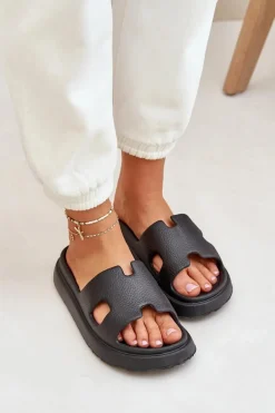 Piankowe Klapki Z Wycięciami Czarne Neladith